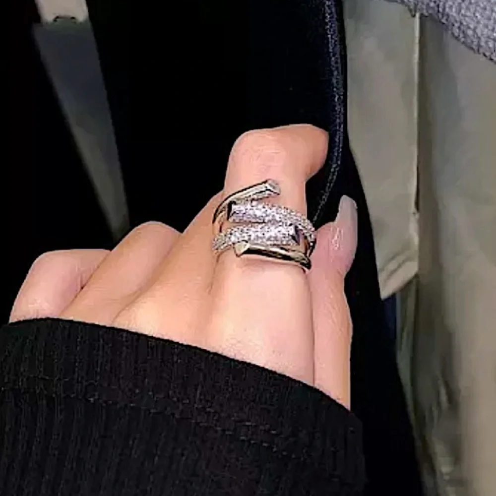 White Gold Micro Zircon Statement Ring